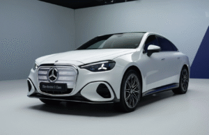 Mercedes-Benz Electric C-Class 2026 front view with sleek design and LED lighting